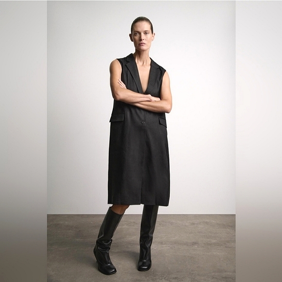 ZARA BLACK LINEN BLEND LONG VEST ✨️✨️✨️ - Picture 2 of 6